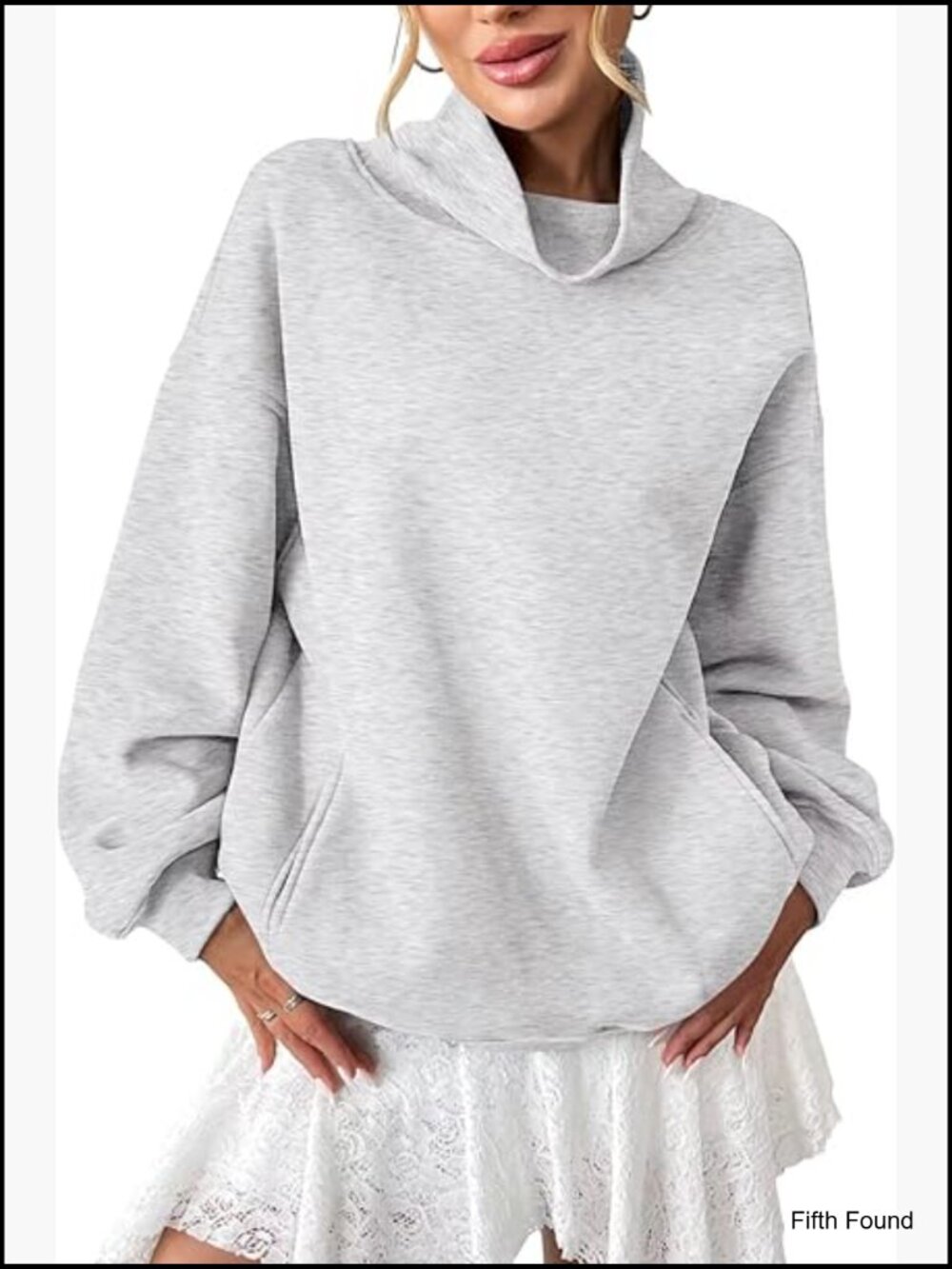 Oversized Fleece Turtleneck Pullover Sweatshirt with Pockets